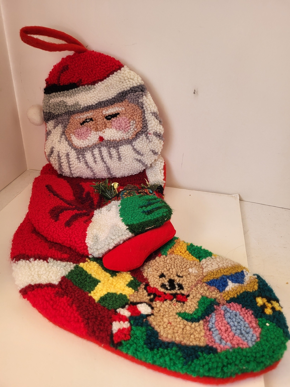 Vintage World Bazaar Hooked Yarn 3D Red Santa Christmas Stocking